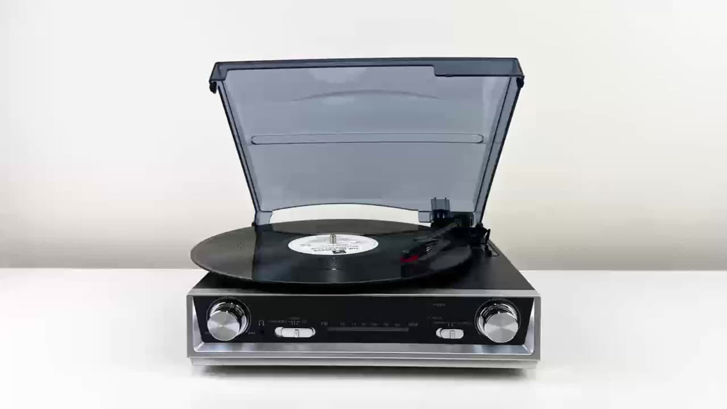 Retro Vinyl Record Player - FM Reception, 3.5mm/Line/Headphone Jacks, Bonus Replacement Belt & Stylus Kit -recordscrate