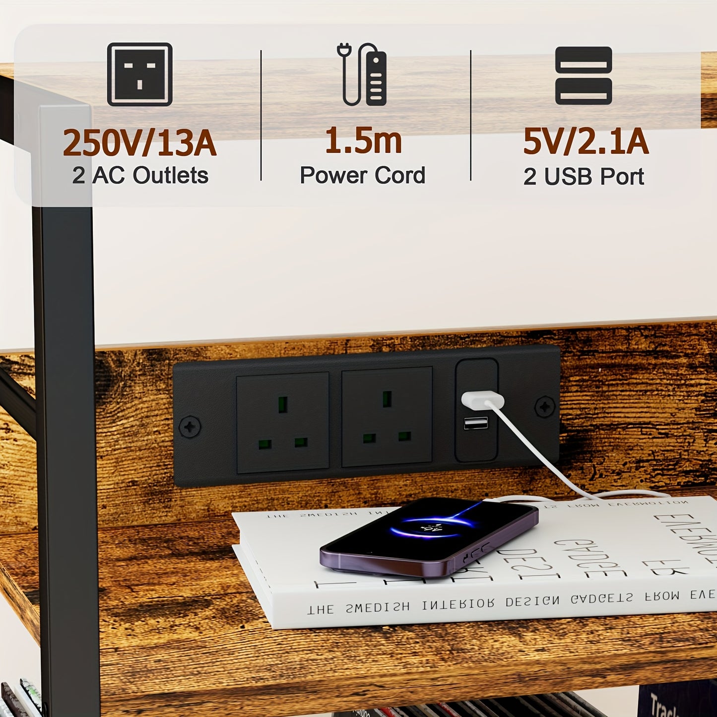 AMHANCIBLE Vintage Brown Wooden Record Stand with Socket (200-Album 3-Tier) -recordscrate