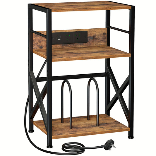 AMHANCIBLE Vintage Brown Wooden Record Stand with Socket (200-Album 3-Tier) -recordscrate
