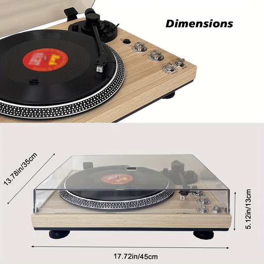 Pine Vintage Belt-Driven Turntable - 2-Speed, Wireless Audio, Preamp, RCA Line Out + 2 Turntable Belts -recordscrate