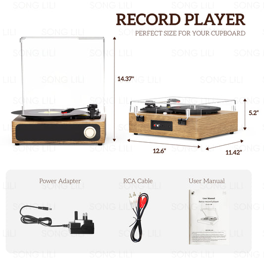 Maio A4 Retro Gramophone - Analog Record Player, Belt-Driven, RCA/Aux/Headphone Jack for Parties & Gifts -recordscrate