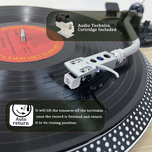 Pine Wood Belt-Driven Turntable - 33/45 RPM, Preamp, Aluminum Platter & RCA Line Out (Valentine Gift) -recordscrate