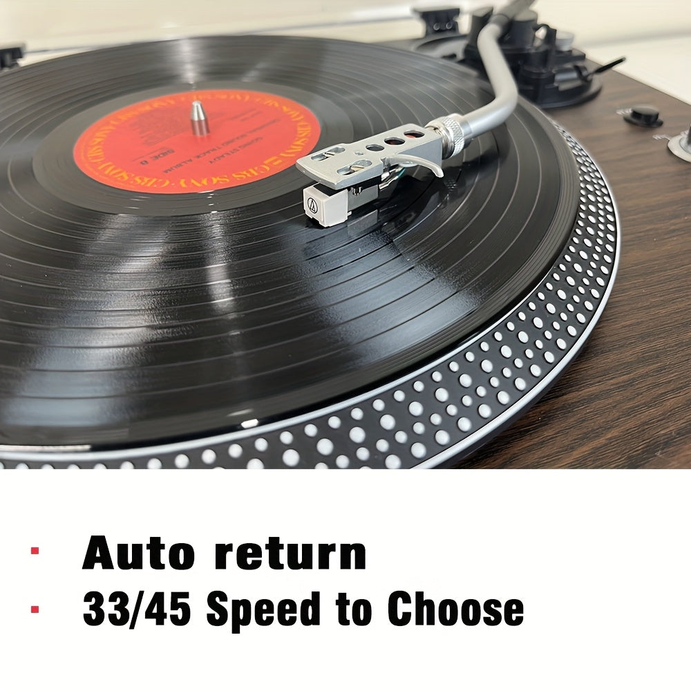 Dark Pine Belt-Driven Turntable - 33/45 RPM, Preamp, Aluminum Platter & RCA Line Out (Valentine Gift) -recordscrate