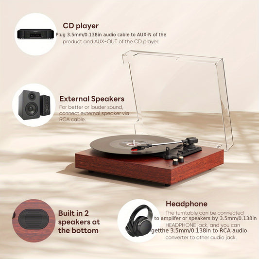 Maio E300 UK Vintage Gramophone - 3-Speed Hi-Fi Turntable, 3.5mm Output & External Speaker Compatibility -recordscrate