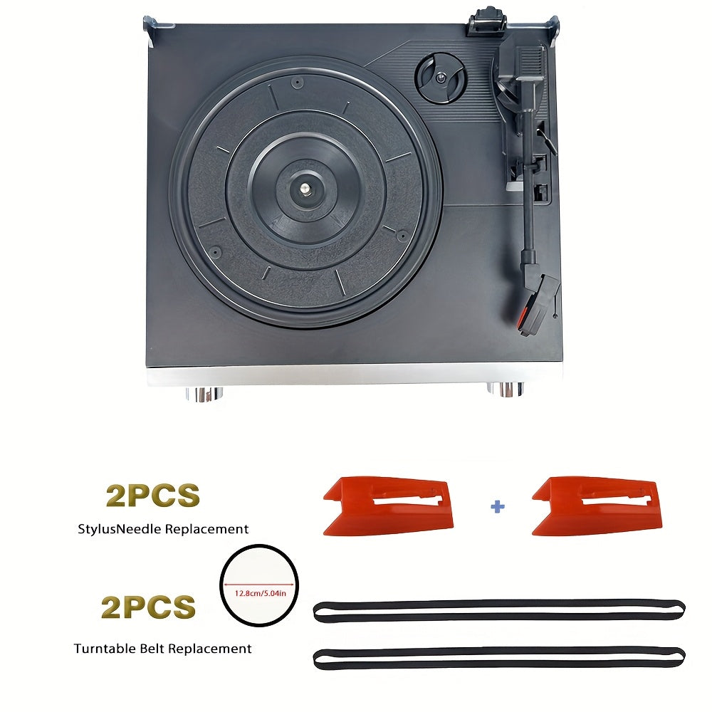 3-Speed Belt-Driven Vintage Turntable - Built-in Speakers, FM Radio, 3.5mm/Line Out + 2 Belts & 2 Styli -recordscrate