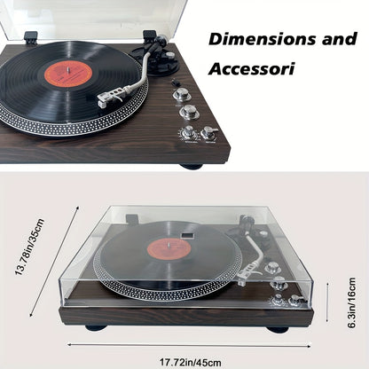 Dark Pine Belt-Driven Turntable - 33/45 RPM, Preamp, Aluminum Platter & RCA Line Out (Valentine Gift) -recordscrate
