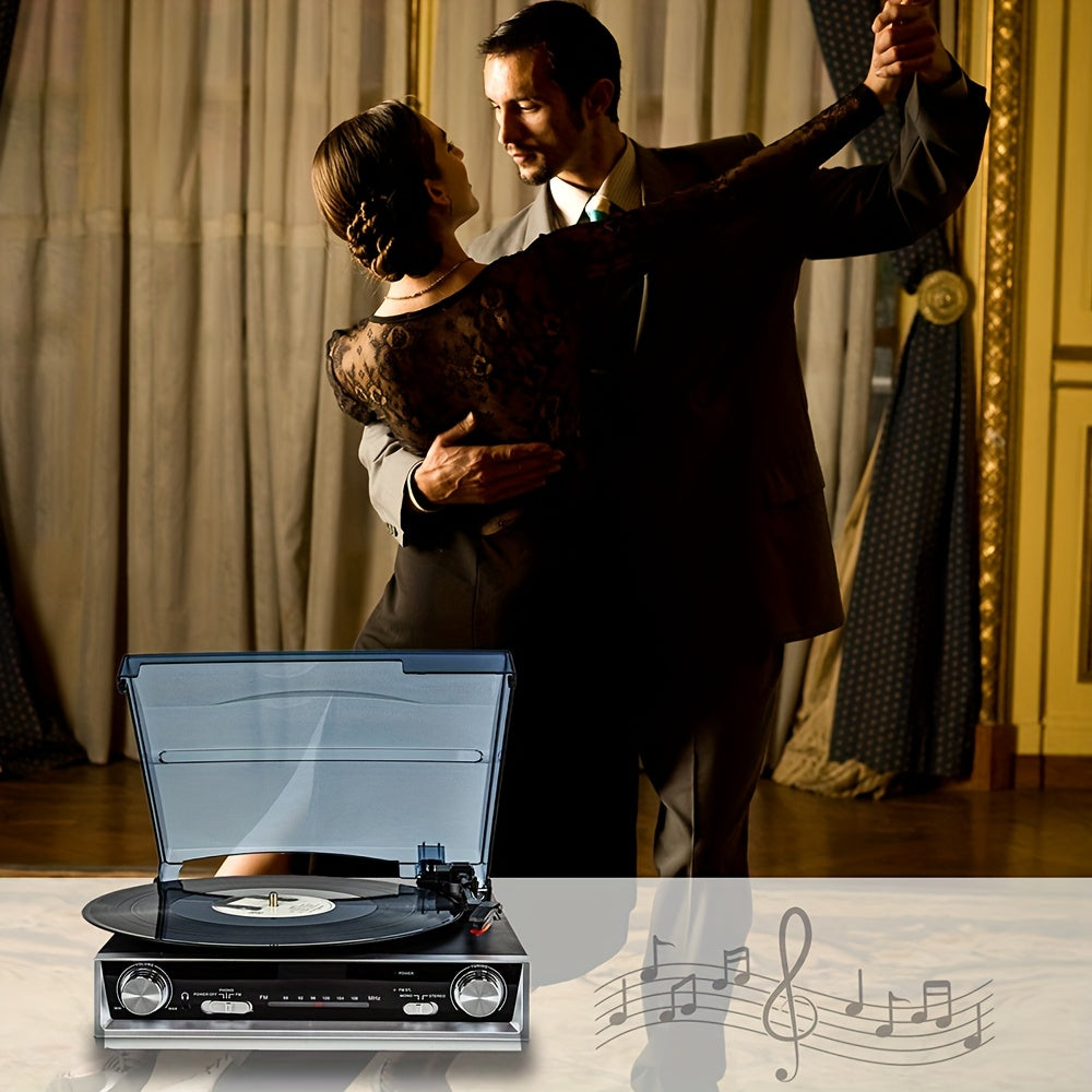 3-Speed Belt-Driven Vintage Turntable - Built-in Speakers, FM Radio, 3.5mm/Line Out + 2 Belts & 2 Styli -recordscrate
