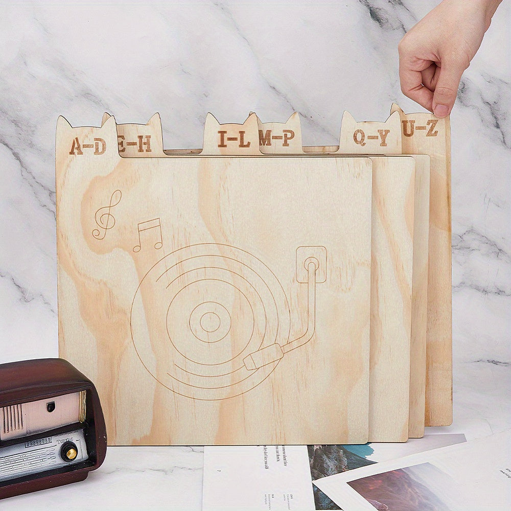 6-Pack Wooden Letter Dividers - Vinyl Record/CD/DVD Organizer for Bookshelves (Thanksgiving Gift) -recordscrate
