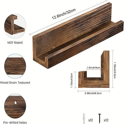 12-Inch Wall-Mounted Floating LP Shelf - Rustic Brown Wooden Display Rack -recordscrate