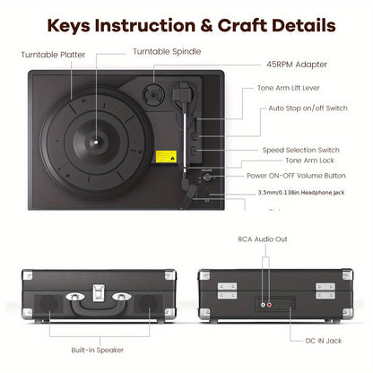 Maio C210 Vintage Wooden Turntable - 3-Speed (33/45/78 RPM), Belt-Driven, Wireless Streaming & Built-in Speaker -recordscrate