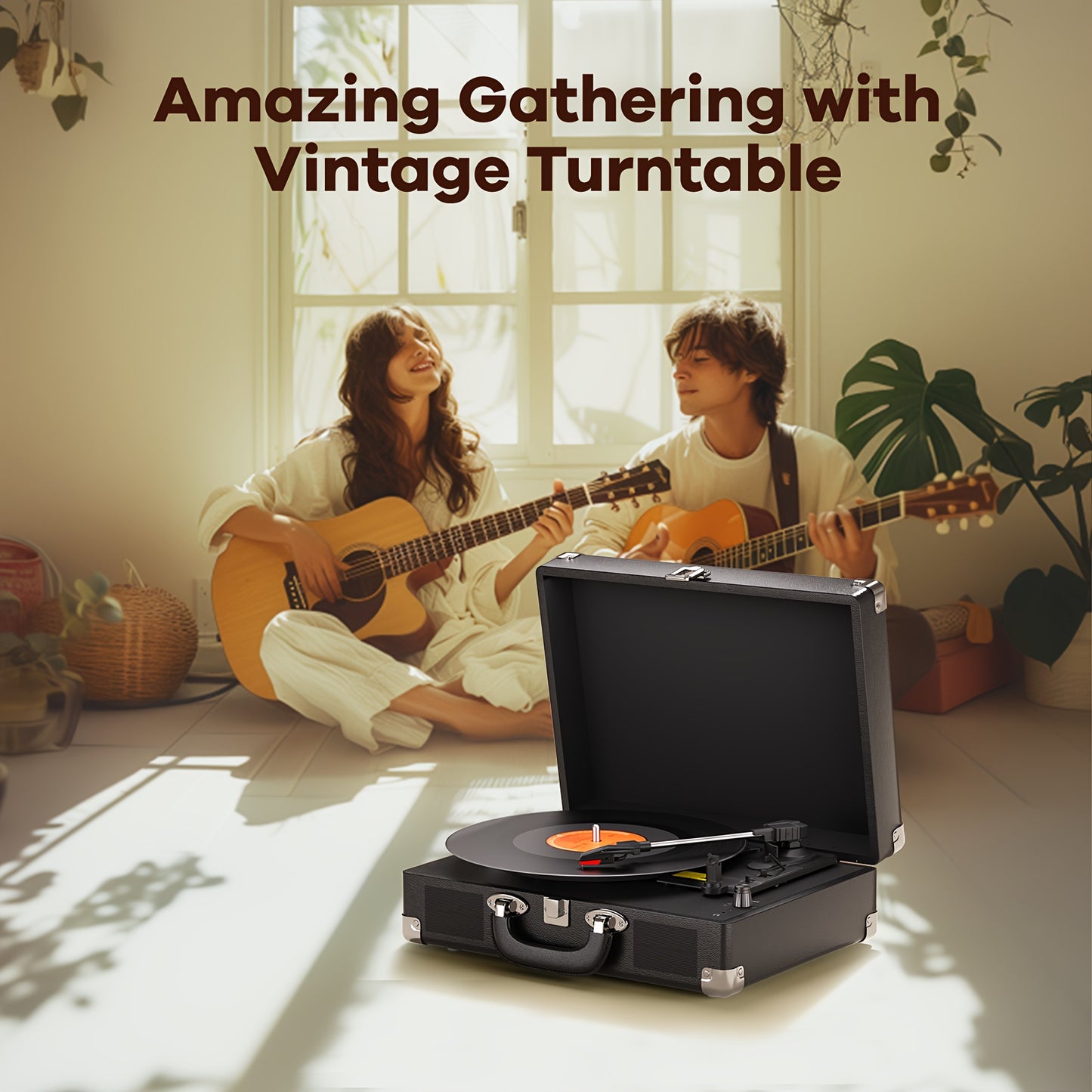 Maio C210 Vintage Wooden Turntable - 3-Speed (33/45/78 RPM), Belt-Driven, Wireless Streaming & Built-in Speaker -recordscrate