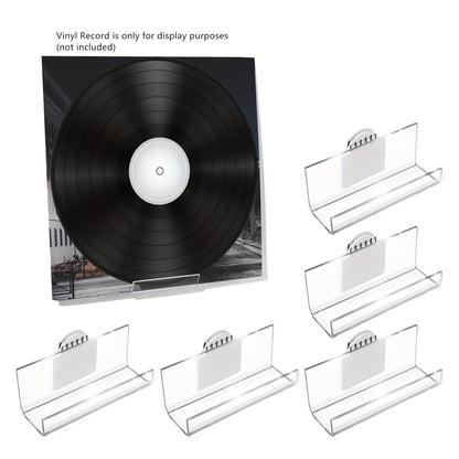 5-Pack No-Drill Self-Adhesive Acrylic Vinyl Record Wall Mount (Floating Shelf) -recordscrate