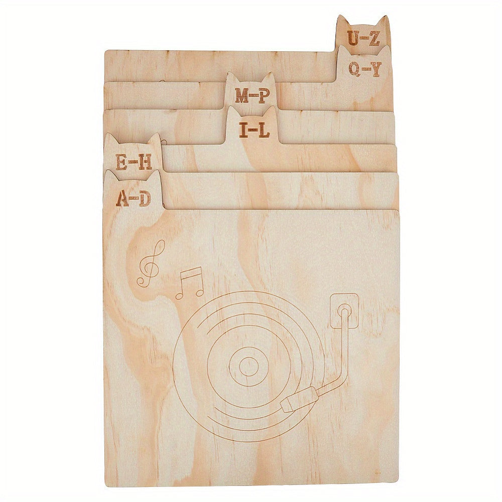 6-Pack Wooden Letter Dividers - Vinyl Record/CD/DVD Organizer for Bookshelves (Thanksgiving Gift) -recordscrate