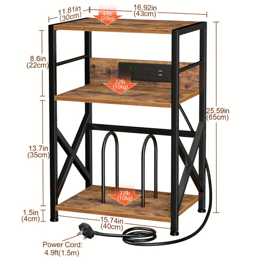 AMHANCIBLE Vintage Brown Wooden Record Stand with Socket (200-Album 3-Tier) -recordscrate