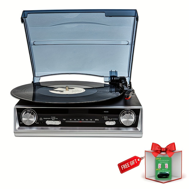 Retro Vinyl Record Player - FM Reception, 3.5mm/Line/Headphone Jacks, Bonus Replacement Belt & Stylus Kit -recordscrate