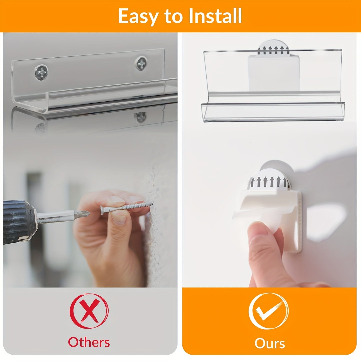 5-Pack No-Drill Self-Adhesive Acrylic Vinyl Record Wall Mount (Floating Shelf) -recordscrate