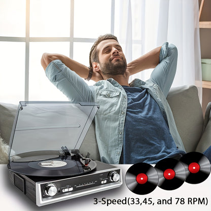 Retro Vinyl Record Player - FM Reception, 3.5mm/Line/Headphone Jacks, Bonus Replacement Belt & Stylus Kit -recordscrate