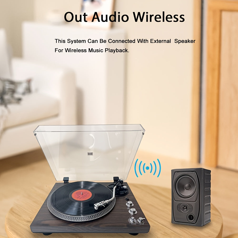 Dark Pine Belt-Driven Turntable - 33/45 RPM, Preamp, Aluminum Platter & RCA Line Out (Valentine Gift) -recordscrate