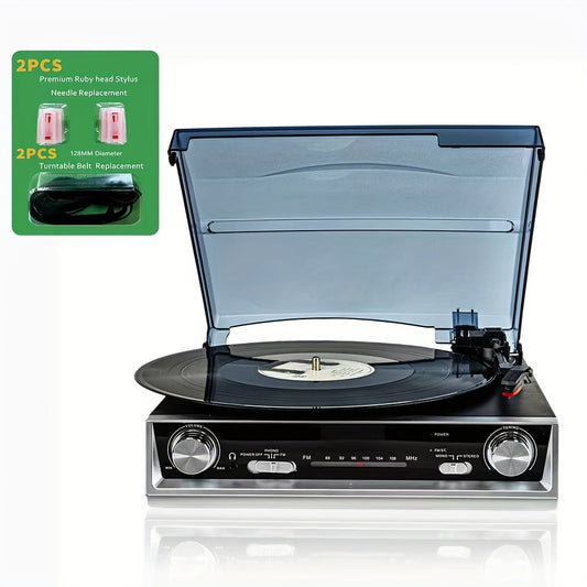 Retro Vinyl Record Player - FM Reception, 3.5mm/Line/Headphone Jacks, Bonus Replacement Belt & Stylus Kit -recordscrate