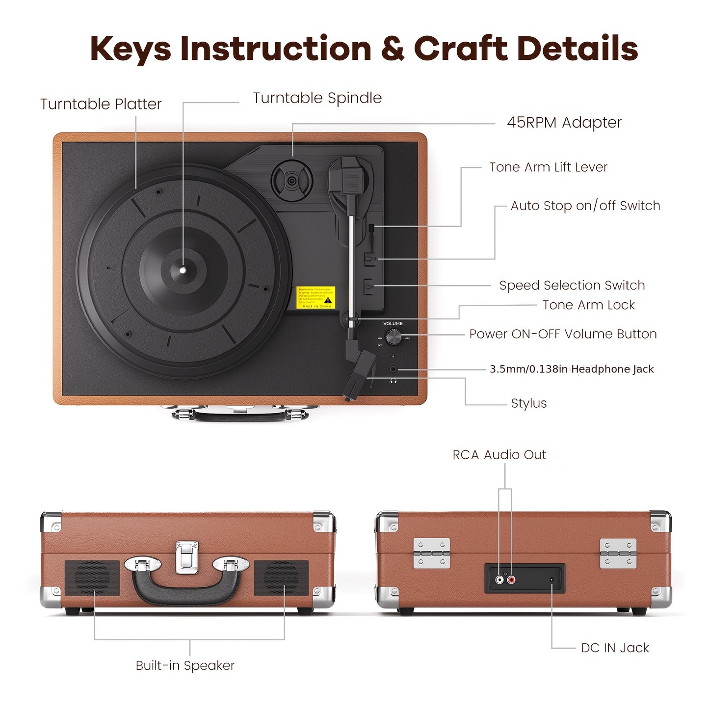 Maio C200Z Retro Gramophone - External Speaker Compatible, Ideal Holiday Gift for Family Music Feast -recordscrate
