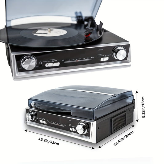 Full-Function Retro Phonograph - Belt-Drive, FM/Radio, Line/Headphone Out & Regenerated Wood Cabinet -recordscrate