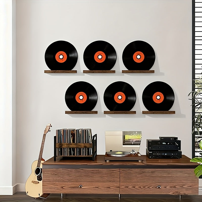 12-Inch Wall-Mounted Floating LP Shelf - Rustic Brown Wooden Display Rack -recordscrate