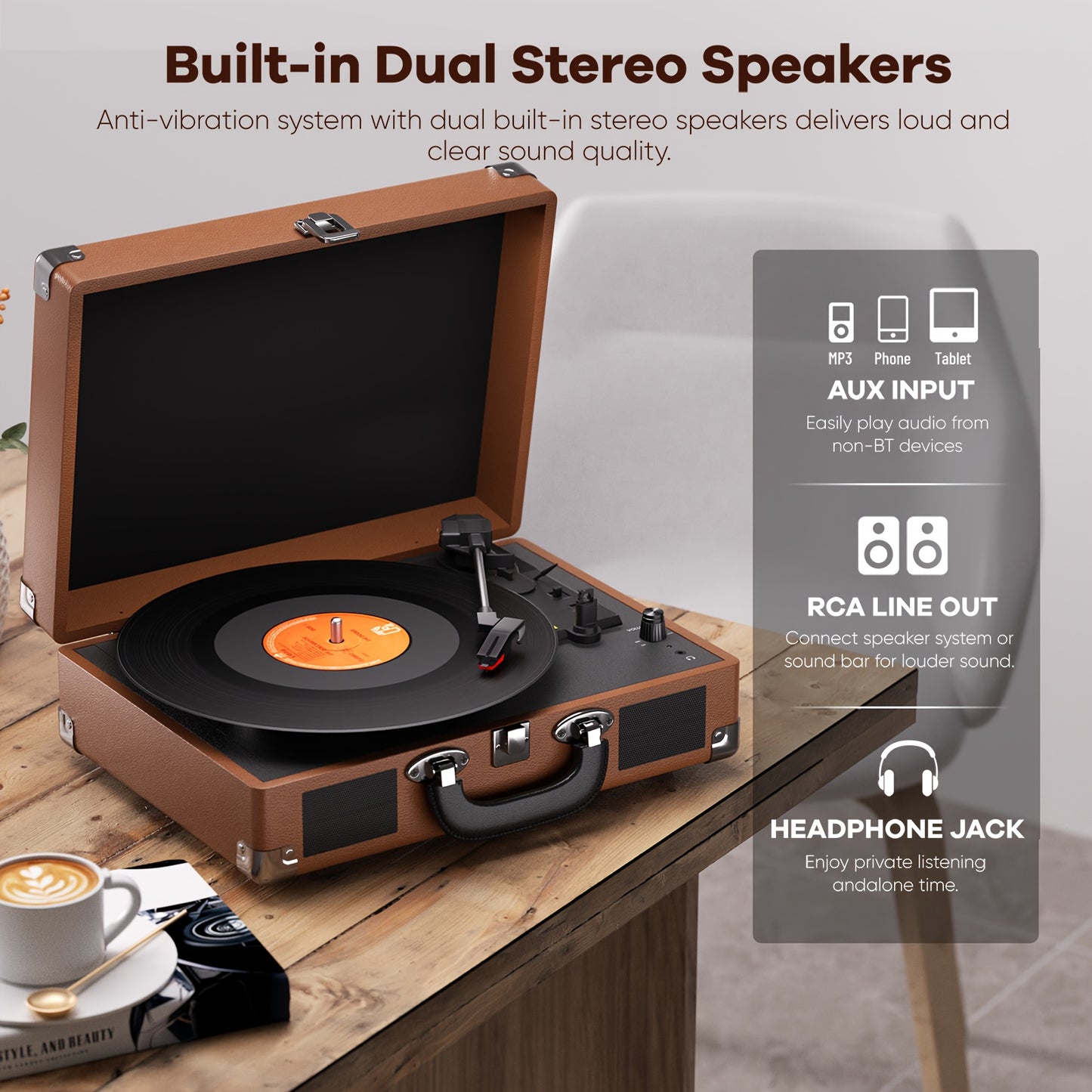 Maio C200Z Retro Gramophone - External Speaker Compatible, Ideal Holiday Gift for Family Music Feast -recordscrate