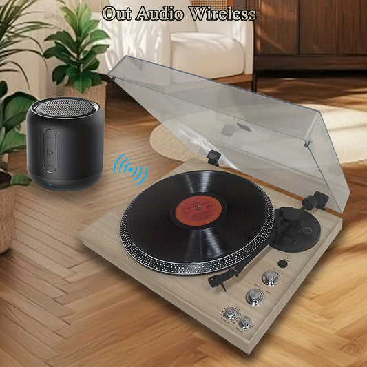 Pine Vintage Belt-Driven Turntable - 2-Speed, Wireless Audio, Preamp, RCA Line Out + 2 Turntable Belts -recordscrate