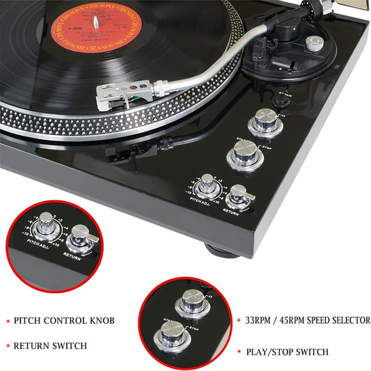 Vintage Gloss Black Vinyl Player - Belt-Driven, Hi-Fi Sound, Perfect Valentine Gift for Family Gatherings -recordscrate