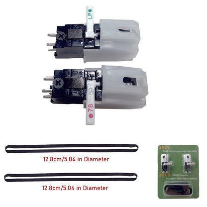 Walnut Vintage 3-Speed Turntable - Built-in Stereo Speakers, RCA Out/Earphone Jack + 2 Cartridges & 2 Belts -recordscrate