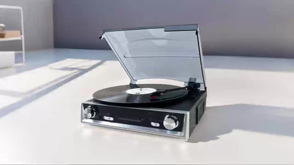 3-Speed Belt-Driven Vintage Turntable - Built-in Speakers, FM Radio, 3.5mm/Line Out + 2 Belts & 2 Styli -recordscrate